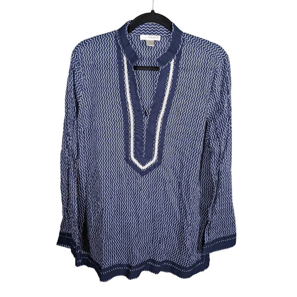 Kenar Embroidered Blue and White Pattern Women's Size Large